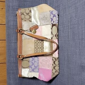 Coach Leather and Canvas Patchwork Jacquard Tote Shoulder Bag